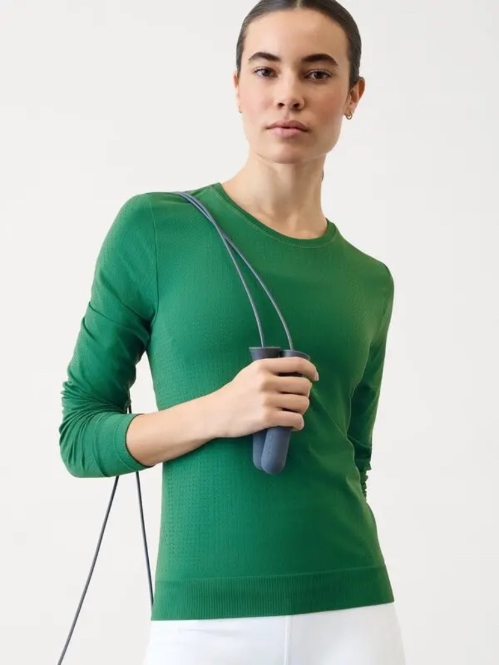 ATHLETA NWT In Motion Seamless Top | Long Sleeve Workout Top 40+ UV Green Medium